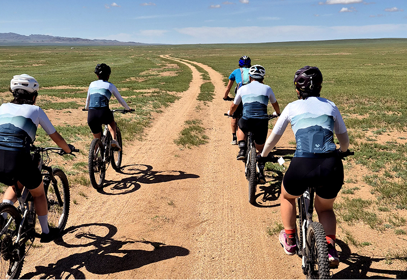 Cycling in Mongolian steppe